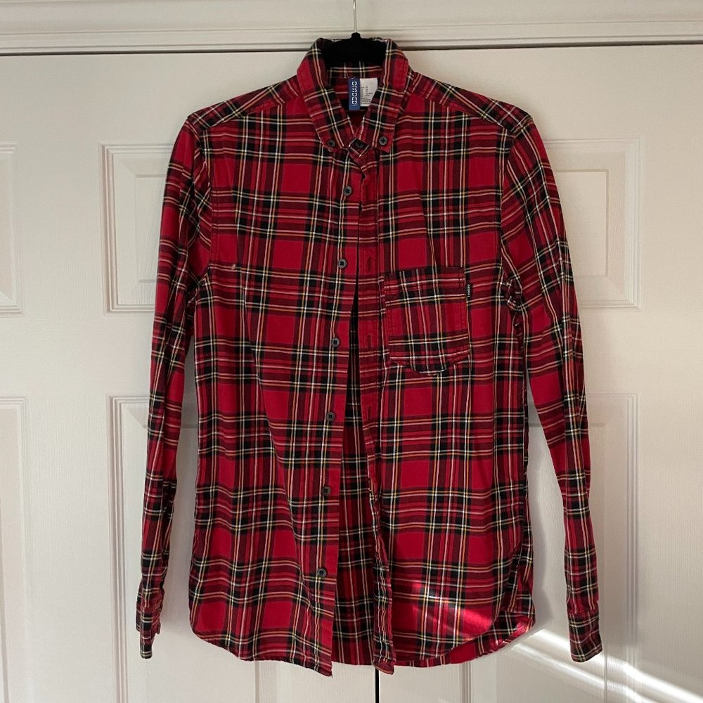 Red Plaid Button-Down Shirt